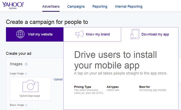 Yahoo Gemini app install ads