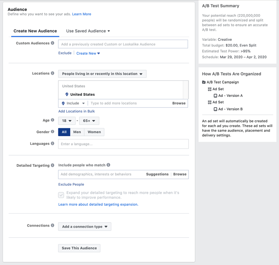 how to create new Facebook audiences