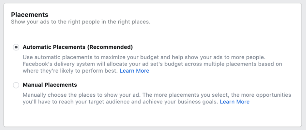 how to set up Facebook automatic placements