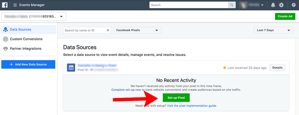 how to set up pixel in Facebook events manager