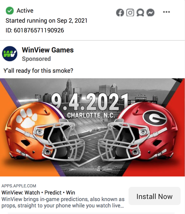 WinView sports apps ad creative